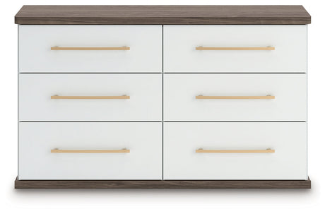 Kendanport White/Brown Queen Upholstered Bed, Dresser and Nightstand by Ashley at Eve Furniture
