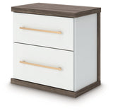 Kendanport White/Brown Queen Upholstered Bed, Dresser and Nightstand by Ashley at Eve Furniture