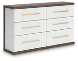 Kendanport White/Brown Queen Upholstered Bed, Dresser and Nightstand by Ashley at Eve Furniture