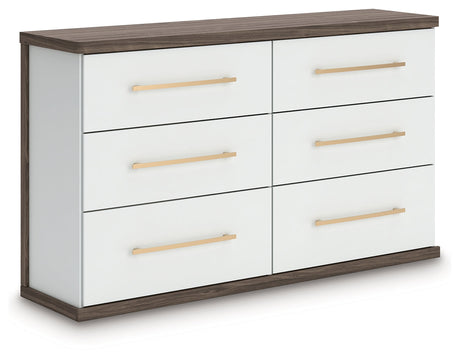 Kendanport White/Brown Queen Upholstered Bed, Dresser and Nightstand by Ashley at Eve Furniture