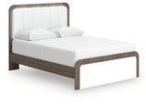 Kendanport White/Brown Queen Upholstered Bed, Dresser and Nightstand