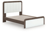 Kendanport White/Brown Queen Upholstered Bed, Dresser and Nightstand