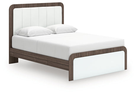 Kendanport White/Brown Queen Upholstered Bed, Dresser, Mirror and Nightstand by Ashley at Eve Furniture