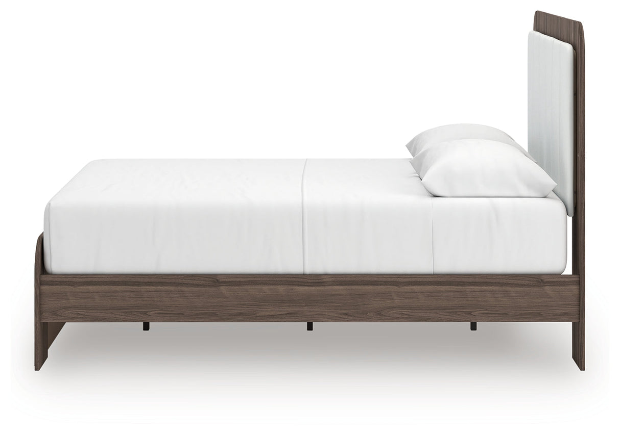 Kendanport White/Brown Queen Upholstered Bed, Dresser, Mirror and Nightstand by Ashley at Eve Furniture
