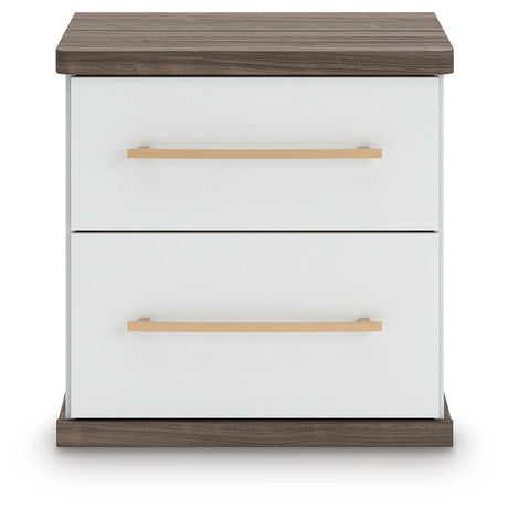 Kendanport White/Brown Queen Upholstered Bed, Dresser, Mirror and Nightstand by Ashley at Eve Furniture