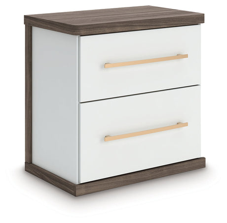 Kendanport White/Brown Queen Upholstered Bed, Dresser, Mirror and Nightstand by Ashley at Eve Furniture