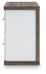 Kendanport White/Brown Queen Upholstered Bed, Dresser, Mirror and Nightstand by Ashley at Eve Furniture