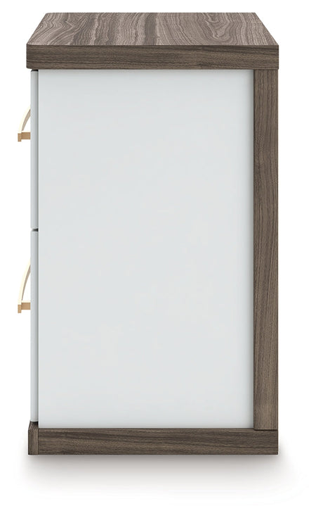 Kendanport White/Brown Queen Upholstered Bed, Dresser, Mirror and Nightstand by Ashley at Eve Furniture