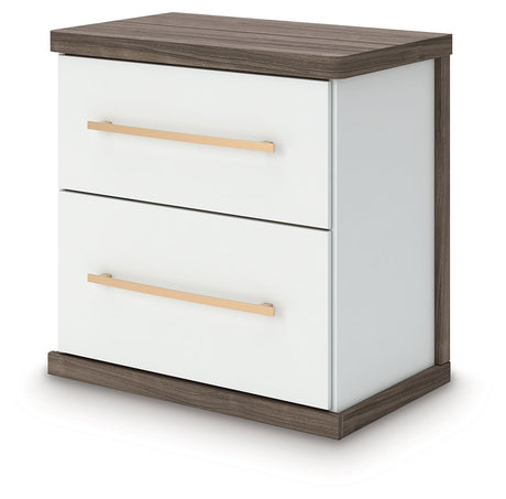 Kendanport White/Brown Queen Upholstered Bed, Dresser, Mirror and Nightstand by Ashley at Eve Furniture