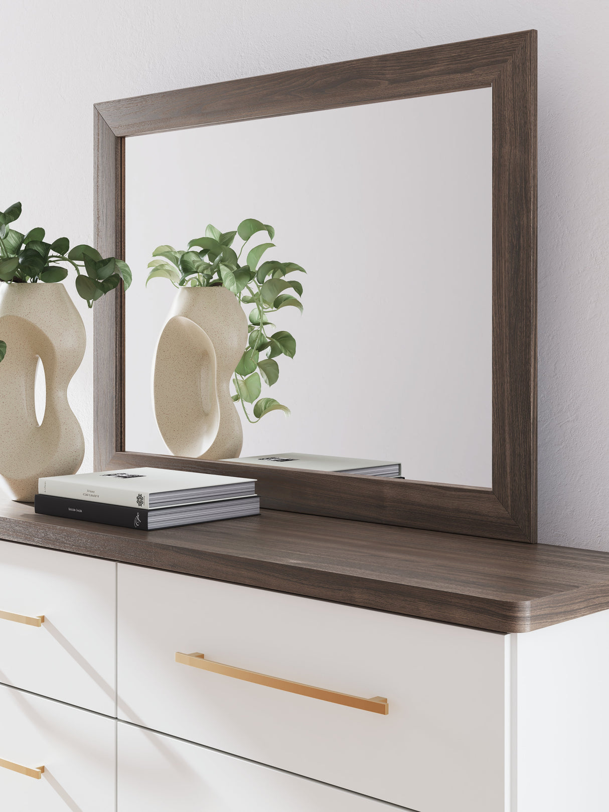 Kendanport White/Brown Queen Upholstered Bed, Dresser, Mirror and Nightstand by Ashley at Eve Furniture