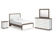 Kendanport White/Brown Queen Upholstered Bed, Dresser, Mirror and Nightstand by Ashley at Eve Furniture