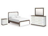 Kendanport White/Brown Queen Upholstered Bed, Dresser, Mirror and Nightstand by Ashley at Eve Furniture