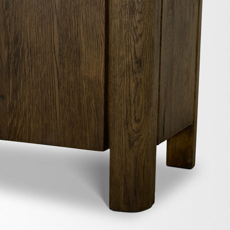 Kendrix Dark Brown Oak Wood Cappuccino Marble 4 Door Closed Sideboard by Mercana at Eve Furniture