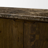 Kendrix Dark Brown Oak Wood Cappuccino Marble 4 Door Closed Sideboard by Mercana at Eve Furniture