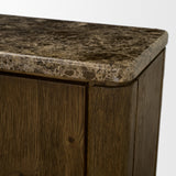 Kendrix Dark Brown Oak Wood Cappuccino Marble 4 Door Closed Sideboard by Mercana at Eve Furniture