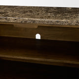 Kendrix Dark Brown Oak Wood Cappuccino Marble 4 Door Closed Sideboard by Mercana at Eve Furniture