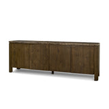 Kendrix Dark Brown Oak Wood Cappuccino Marble 4 Door Closed Sideboard by Mercana at Eve Furniture