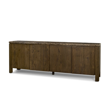 Kendrix Dark Brown Oak Wood Cappuccino Marble 4 Door Closed Sideboard by Mercana at Eve Furniture