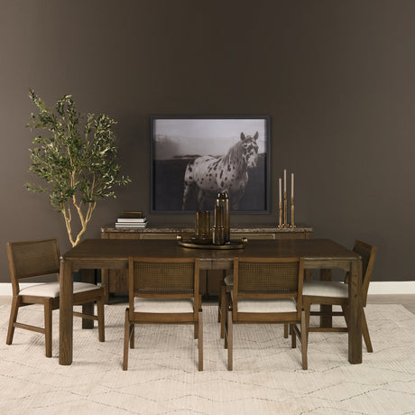 Kendrix Dark Brown Oak Wood Extendable Rectangular Dining Table by Mercana at Eve Furniture