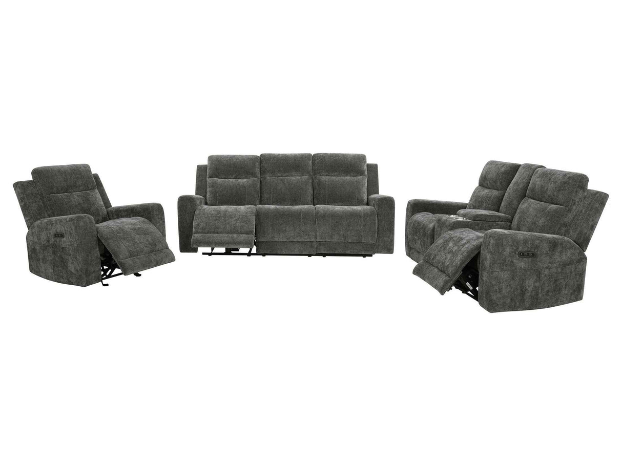 Kennett Dark Grey 3-piece Chenille Power Reclining Sofa Set by Coaster at Eve Furniture