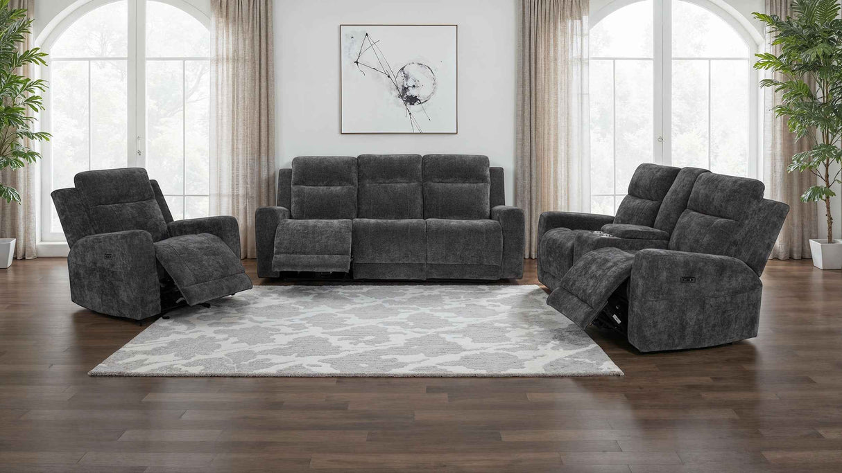 Kennett Dark Grey Chenille Upholstered Power Recliner Chair by Coaster at Eve Furniture