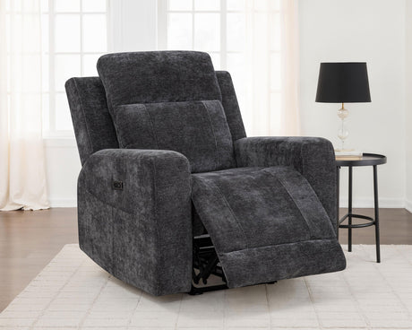 Kennett Dark Grey Chenille Upholstered Power Recliner Chair by Coaster at Eve Furniture