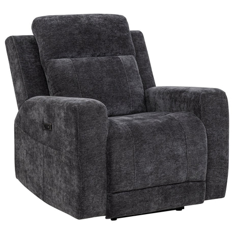 Kennett Dark Grey Chenille Upholstered Power Recliner Chair by Coaster at Eve Furniture
