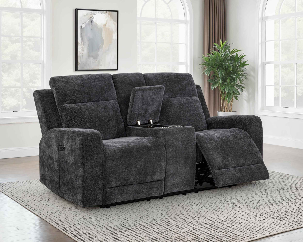 Kennett Dark Grey Chenille Upholstered Power Reclining Loveseat by Coaster at Eve Furniture
