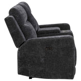 Kennett Dark Grey Chenille Upholstered Power Reclining Loveseat by Coaster at Eve Furniture