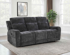 Kennett Dark Grey Chenille Upholstered Power Reclining Sofa by Coaster at Eve Furniture