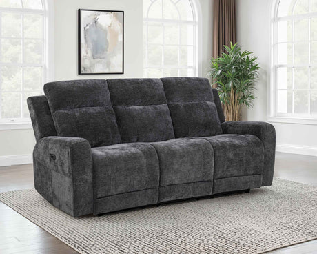 Kennett Dark Grey Chenille Upholstered Power Reclining Sofa by Coaster at Eve Furniture