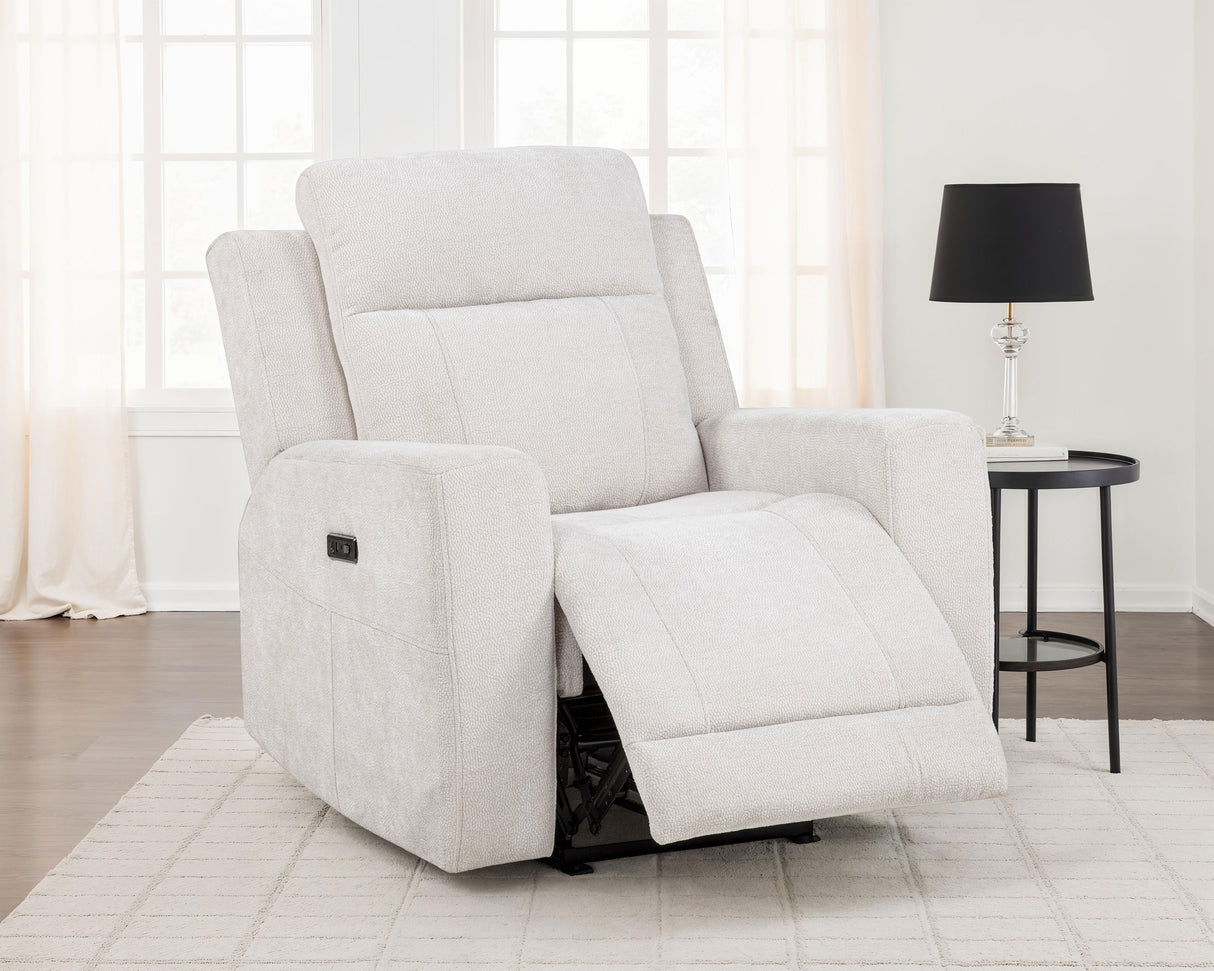 Kennett Ivory Chenille Upholstered Power Recliner Chair by Coaster at Eve Furniture