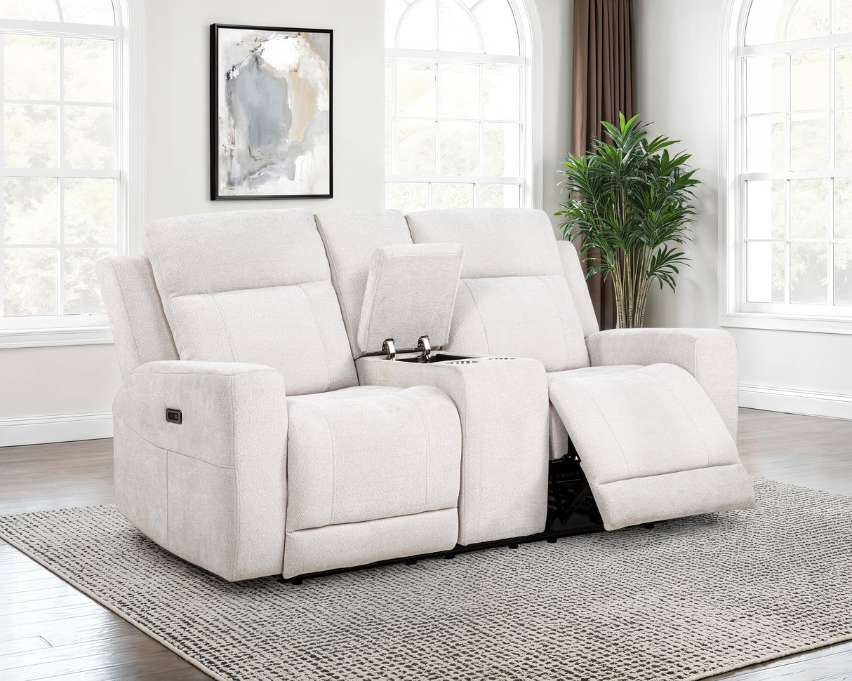 Kennett Ivory Chenille Upholstered Power Reclining Loveseat by Coaster at Eve Furniture
