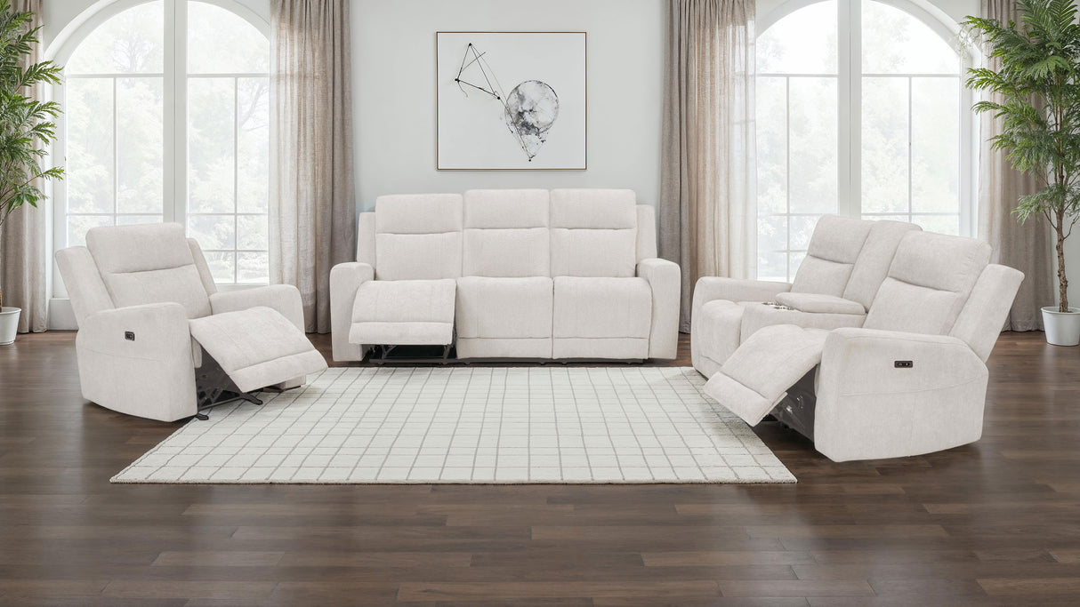 Kennett Ivory Chenille Upholstered Power Reclining Sofa by Coaster at Eve Furniture