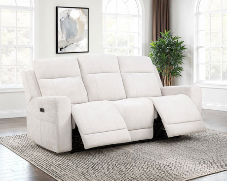 Kennett Ivory Chenille Upholstered Power Reclining Sofa by Coaster at Eve Furniture