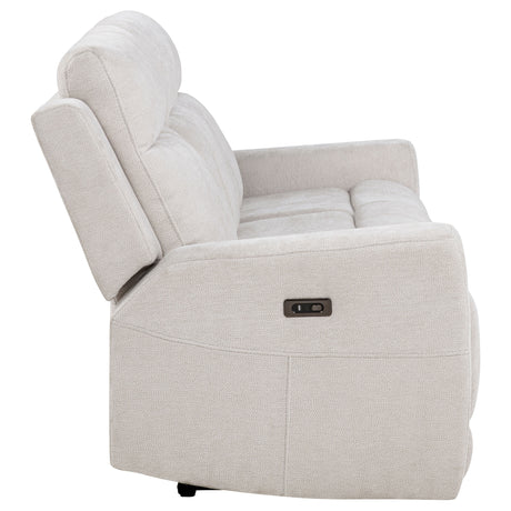 Kennett Ivory Chenille Upholstered Power Reclining Sofa by Coaster at Eve Furniture