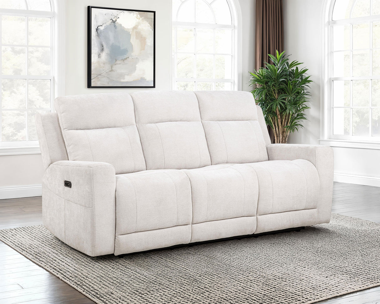 Kennett Ivory Chenille Upholstered Power Reclining Sofa by Coaster at Eve Furniture