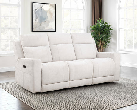 Kennett Ivory Chenille Upholstered Power Reclining Sofa by Coaster at Eve Furniture