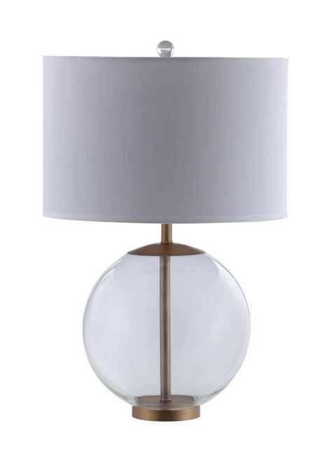 Kenny White Drum Shade Table Lamp with Glass Base by Coaster at Eve Furniture