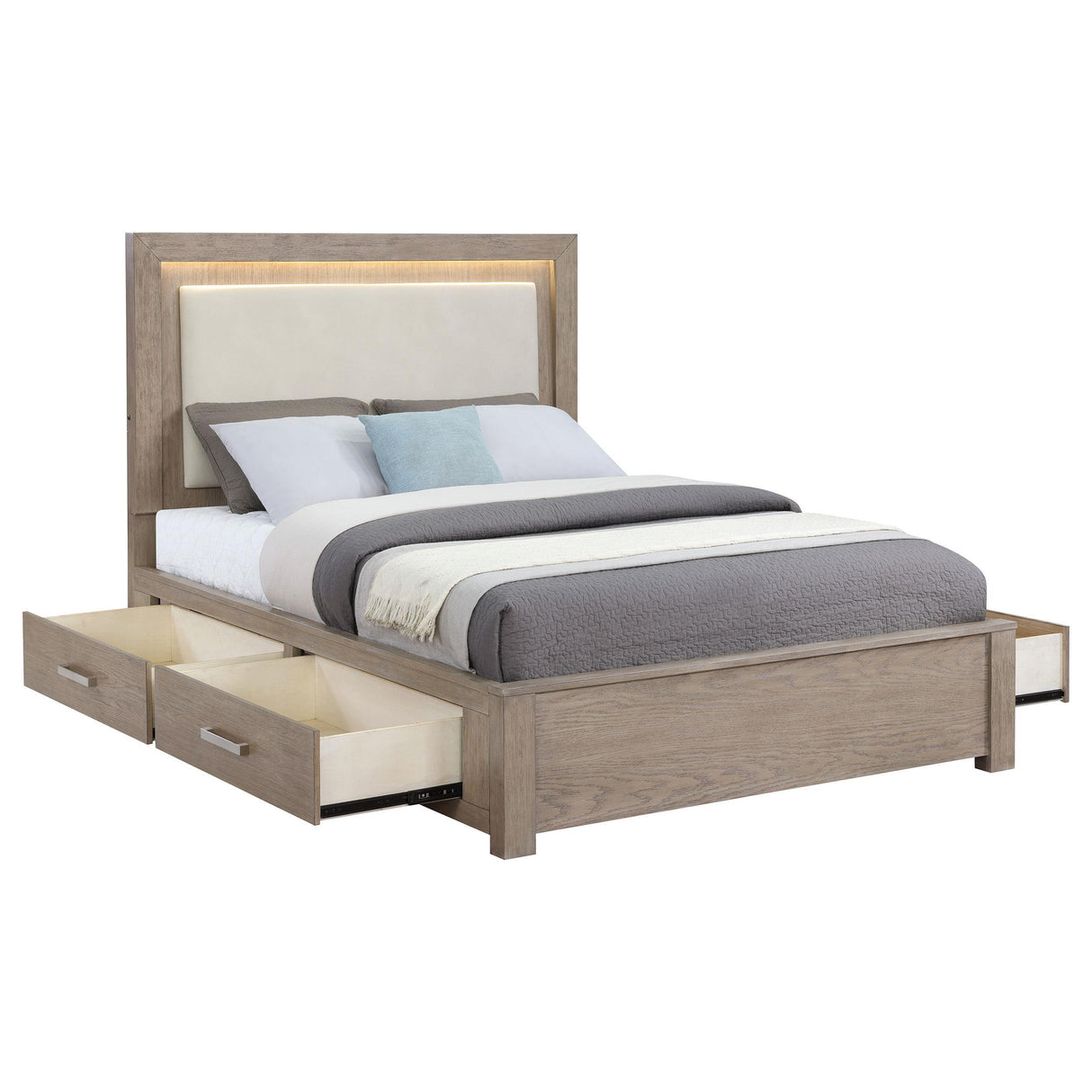 Kenora 56-inch California King LED Storage Bed Barley Brown by Coaster at Eve Furniture