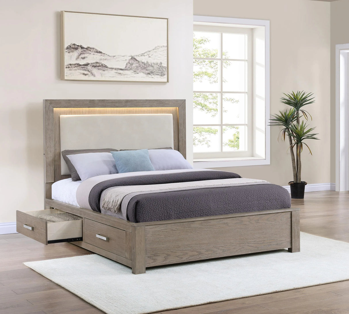 Kenora Barley Brown 56-inch Queen LED Storage Bed by Coaster at Eve Furniture