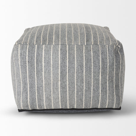 Kensie Large Blue Striped Pouf by Mercana at Eve Furniture