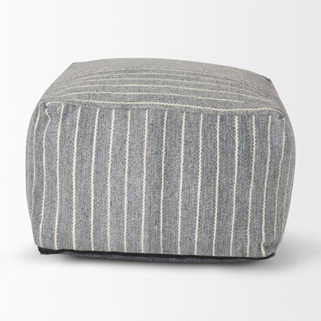 Kensie Large Blue Striped Pouf by Mercana at Eve Furniture