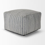 Kensie Large Blue Striped Pouf by Mercana at Eve Furniture