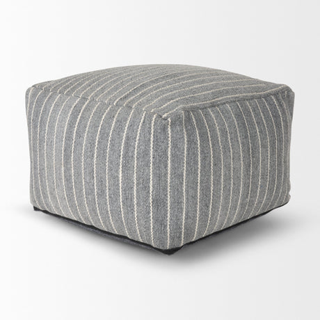 Kensie Large Blue Striped Pouf by Mercana at Eve Furniture