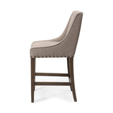 Kensington 27.5" Seat Height Beige Fabric Seat Brown Wood Frame Counter Stool by Mercana at Eve Furniture