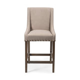 Kensington Beige Fabric Seat Brown Wood Frame Counter Stool by Mercana at Eve Furniture
