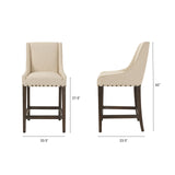 Kensington Cream Fabric Seat Brown Wood Frame Counter Stool by Mercana at Eve Furniture