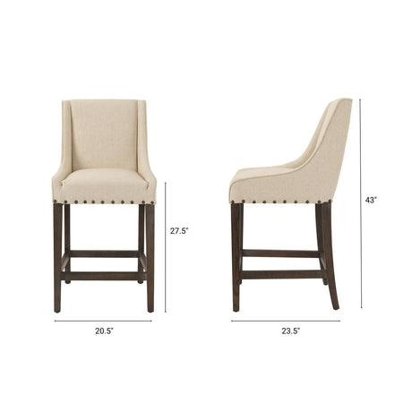 Kensington Cream Fabric Seat Brown Wood Frame Counter Stool by Mercana at Eve Furniture