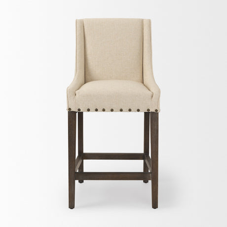 Kensington Cream Fabric Seat Brown Wood Frame Counter Stool by Mercana at Eve Furniture